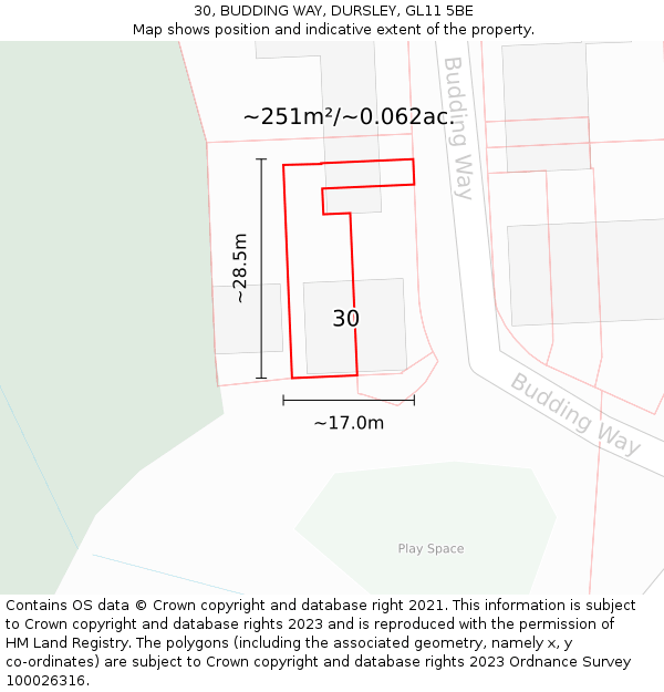 30, BUDDING WAY, DURSLEY, GL11 5BE: Plot and title map