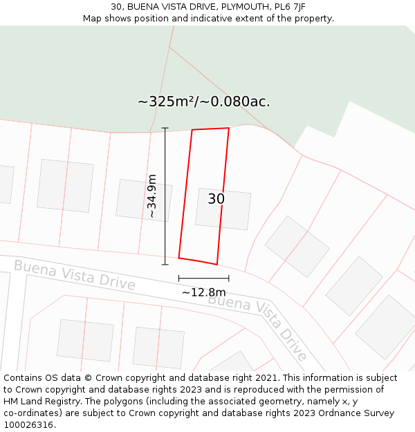 30, BUENA VISTA DRIVE, PLYMOUTH, PL6 7JF: Plot and title map