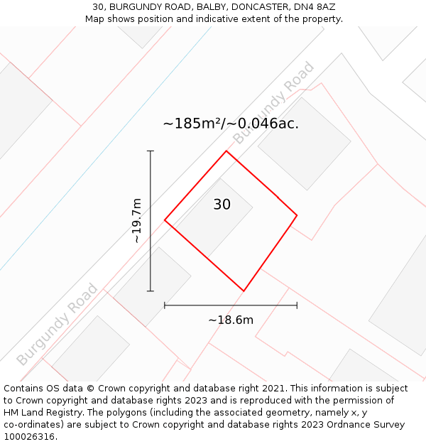 30, BURGUNDY ROAD, BALBY, DONCASTER, DN4 8AZ: Plot and title map