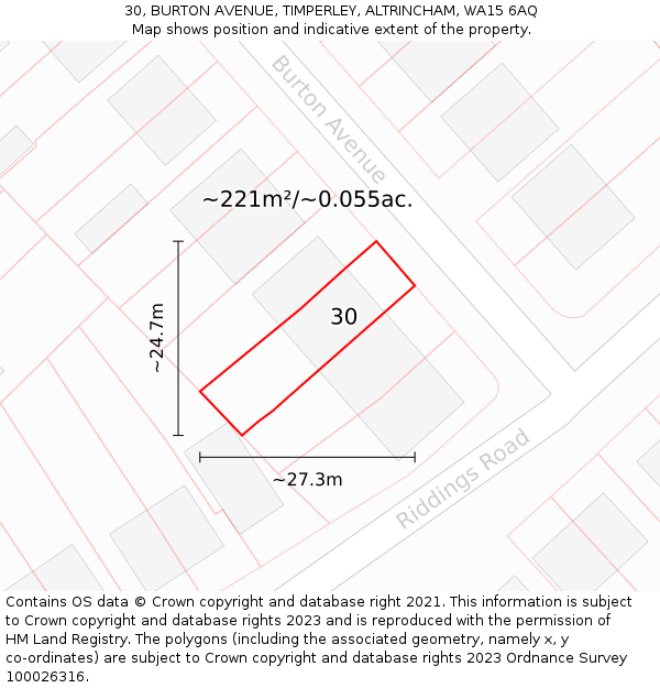 30, BURTON AVENUE, TIMPERLEY, ALTRINCHAM, WA15 6AQ: Plot and title map