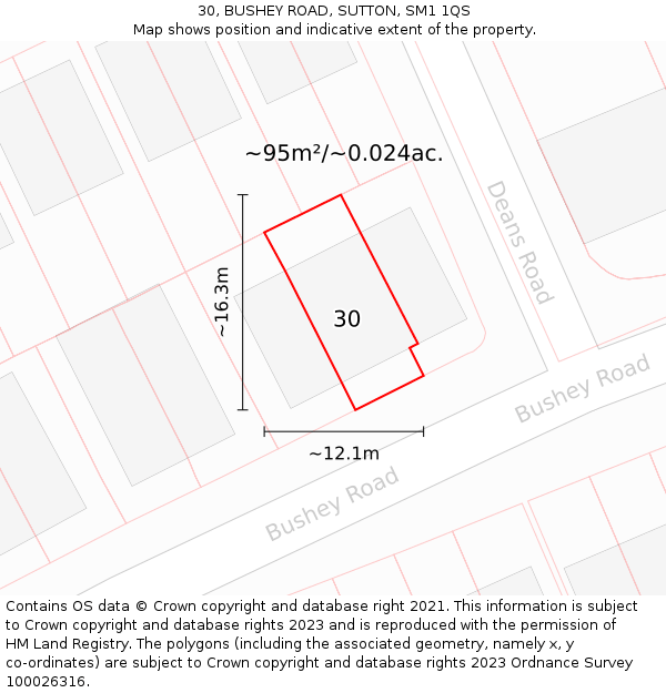 30, BUSHEY ROAD, SUTTON, SM1 1QS: Plot and title map