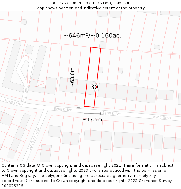 30, BYNG DRIVE, POTTERS BAR, EN6 1UF: Plot and title map