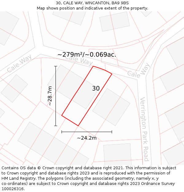 30, CALE WAY, WINCANTON, BA9 9BS: Plot and title map