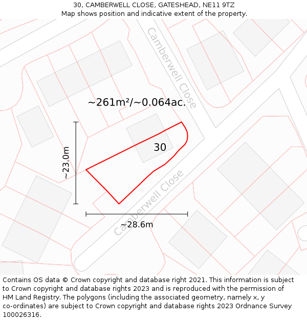 30, CAMBERWELL CLOSE, GATESHEAD, NE11 9TZ: Plot and title map