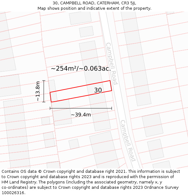 30, CAMPBELL ROAD, CATERHAM, CR3 5JL: Plot and title map