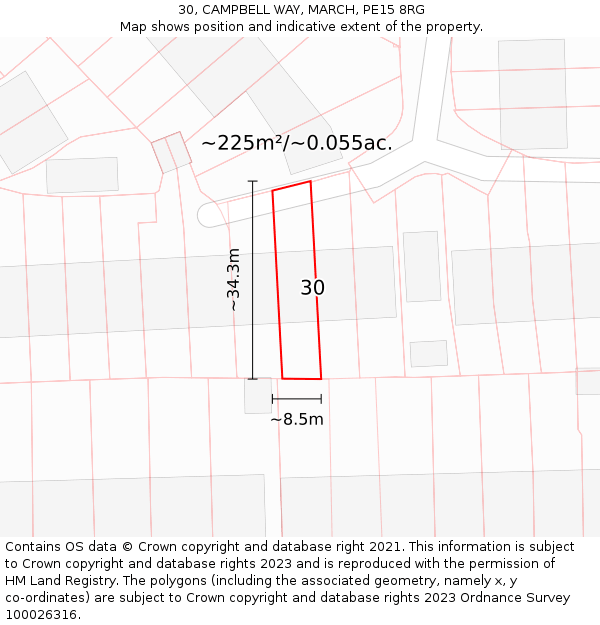 30, CAMPBELL WAY, MARCH, PE15 8RG: Plot and title map