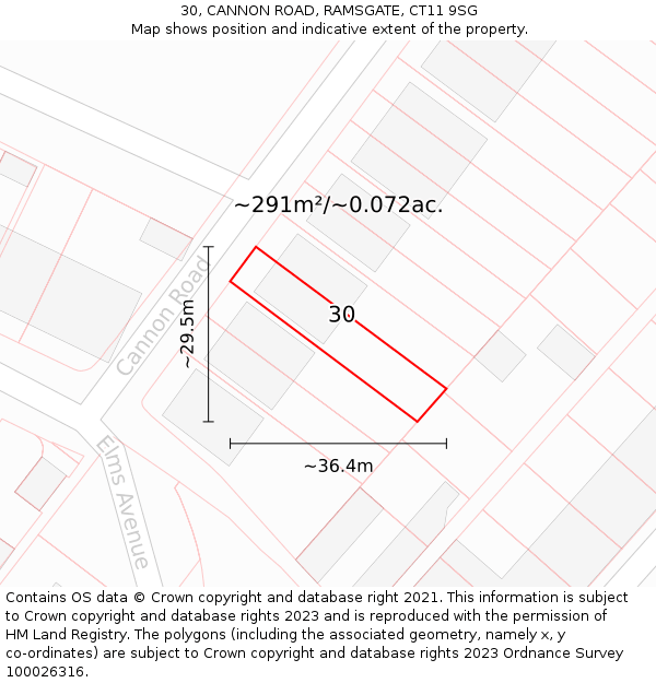 30, CANNON ROAD, RAMSGATE, CT11 9SG: Plot and title map