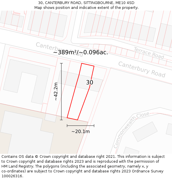 30, CANTERBURY ROAD, SITTINGBOURNE, ME10 4SD: Plot and title map