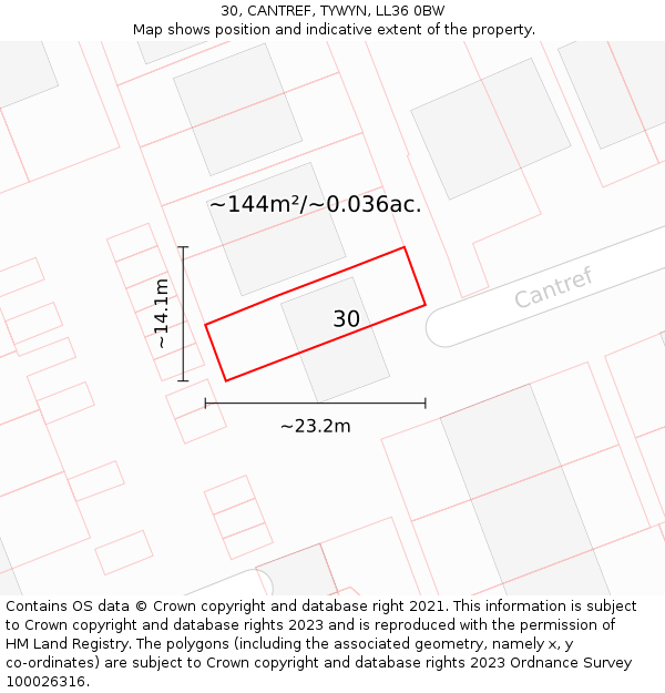 30, CANTREF, TYWYN, LL36 0BW: Plot and title map