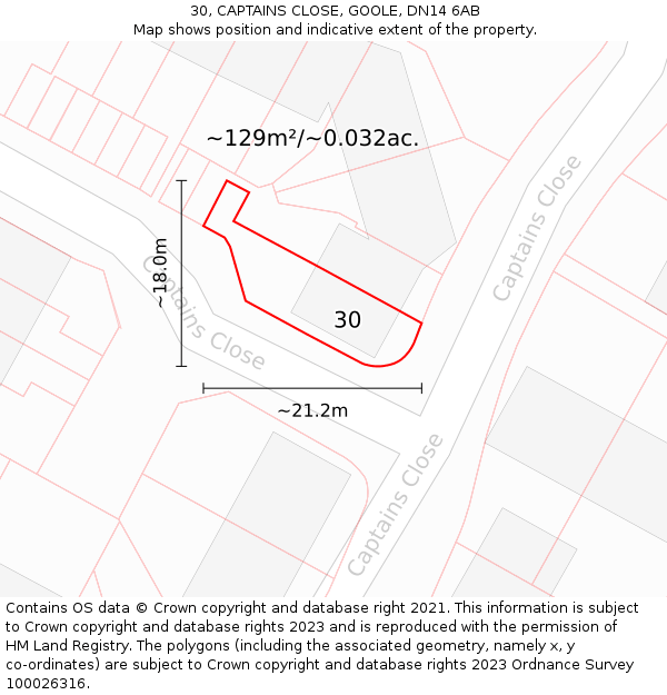 30, CAPTAINS CLOSE, GOOLE, DN14 6AB: Plot and title map