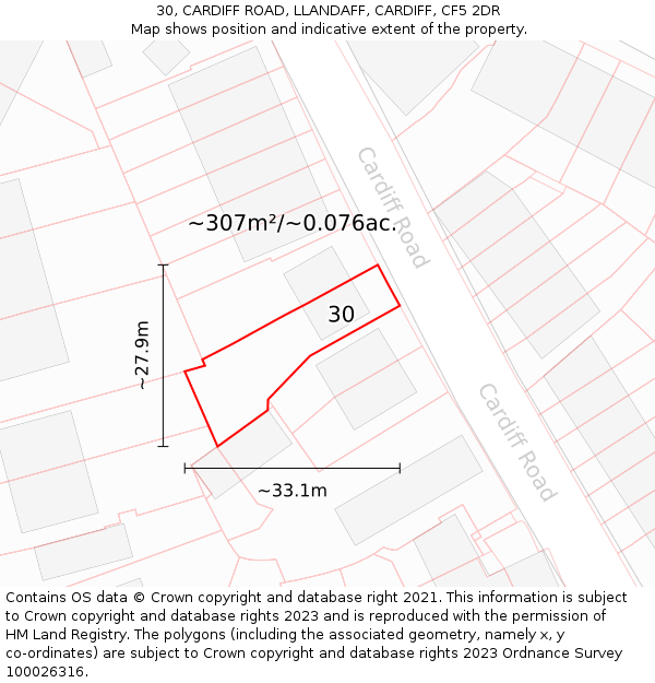 30, CARDIFF ROAD, LLANDAFF, CARDIFF, CF5 2DR: Plot and title map