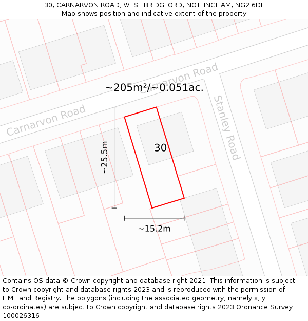 30, CARNARVON ROAD, WEST BRIDGFORD, NOTTINGHAM, NG2 6DE: Plot and title map