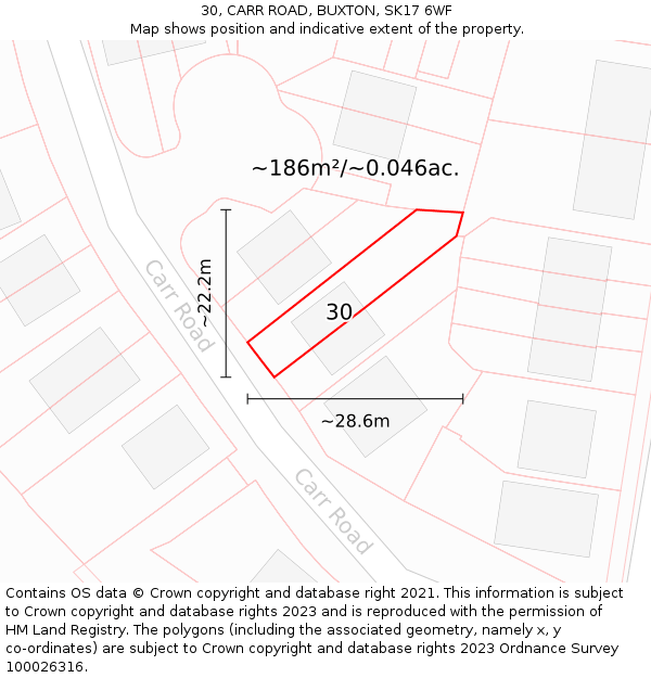 30, CARR ROAD, BUXTON, SK17 6WF: Plot and title map