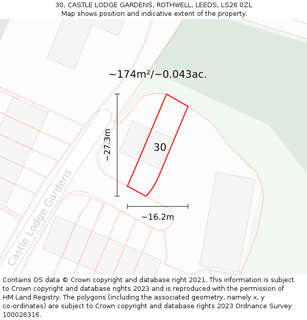 30, CASTLE LODGE GARDENS, ROTHWELL, LEEDS, LS26 0ZL: Plot and title map