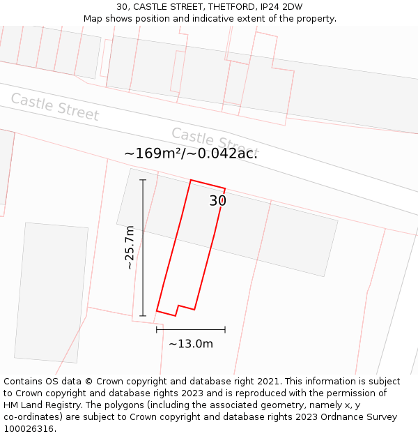 30, CASTLE STREET, THETFORD, IP24 2DW: Plot and title map