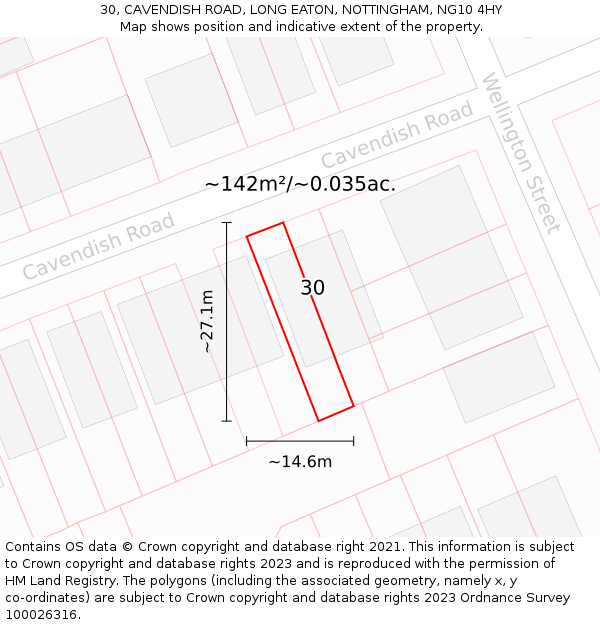 30, CAVENDISH ROAD, LONG EATON, NOTTINGHAM, NG10 4HY: Plot and title map