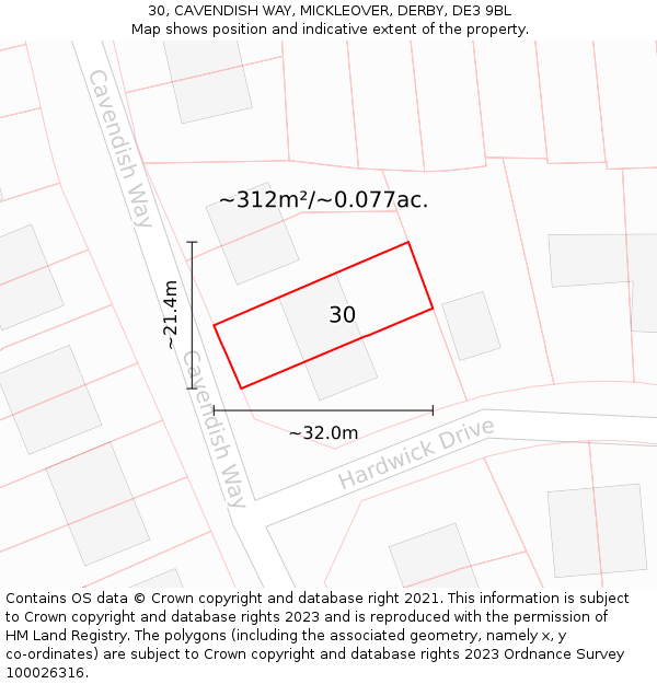 30, CAVENDISH WAY, MICKLEOVER, DERBY, DE3 9BL: Plot and title map