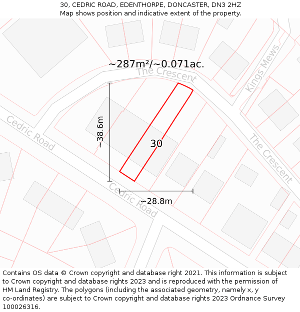 30, CEDRIC ROAD, EDENTHORPE, DONCASTER, DN3 2HZ: Plot and title map