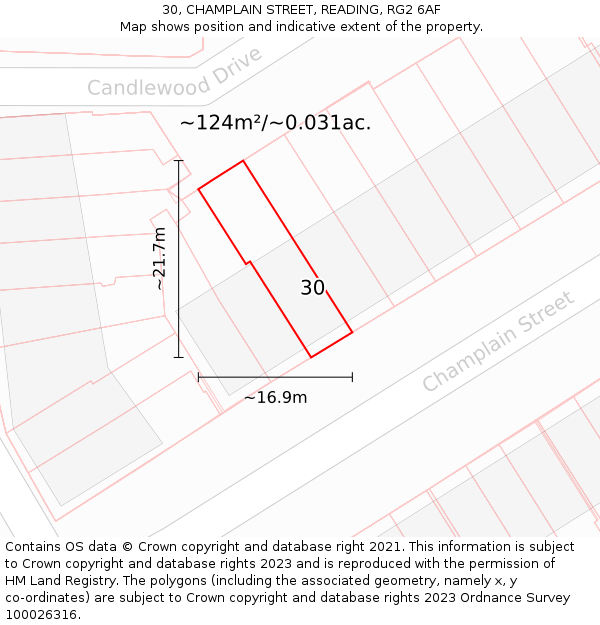 30, CHAMPLAIN STREET, READING, RG2 6AF: Plot and title map