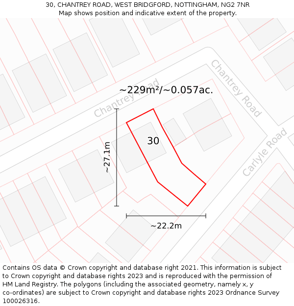 30, CHANTREY ROAD, WEST BRIDGFORD, NOTTINGHAM, NG2 7NR: Plot and title map