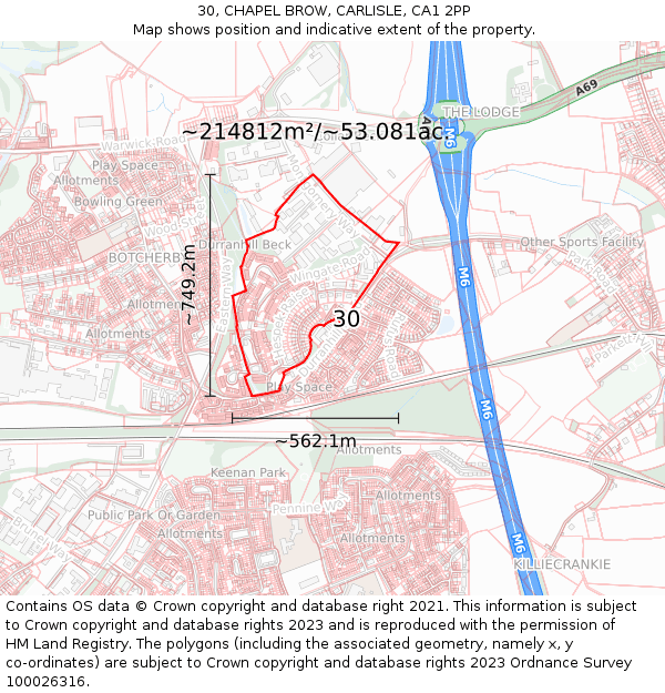 30, CHAPEL BROW, CARLISLE, CA1 2PP: Plot and title map