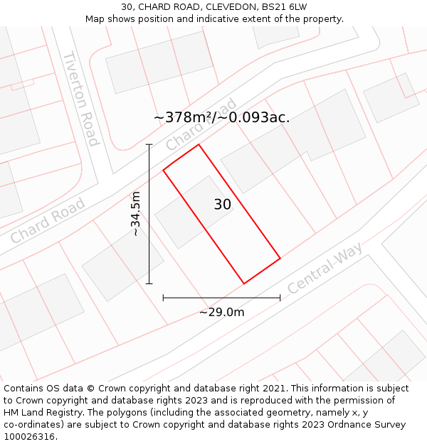 30, CHARD ROAD, CLEVEDON, BS21 6LW: Plot and title map