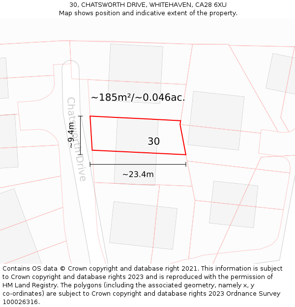 30, CHATSWORTH DRIVE, WHITEHAVEN, CA28 6XU: Plot and title map