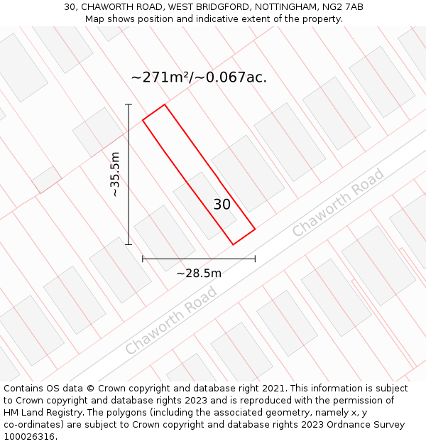 30, CHAWORTH ROAD, WEST BRIDGFORD, NOTTINGHAM, NG2 7AB: Plot and title map