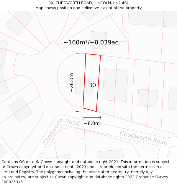 30, CHEDWORTH ROAD, LINCOLN, LN2 4SL: Plot and title map