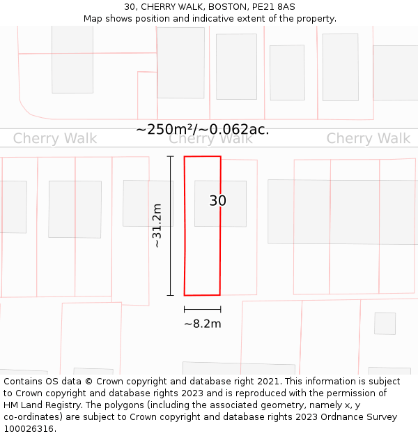 30, CHERRY WALK, BOSTON, PE21 8AS: Plot and title map