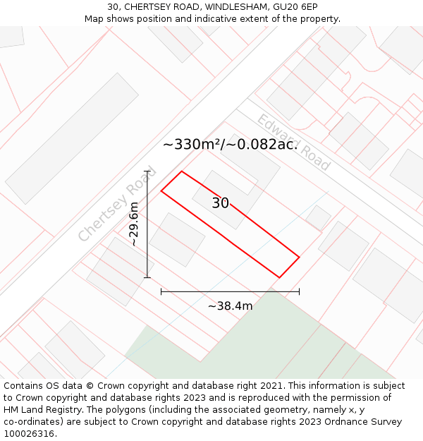 30, CHERTSEY ROAD, WINDLESHAM, GU20 6EP: Plot and title map