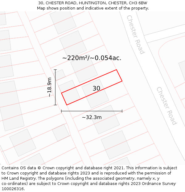 30, CHESTER ROAD, HUNTINGTON, CHESTER, CH3 6BW: Plot and title map