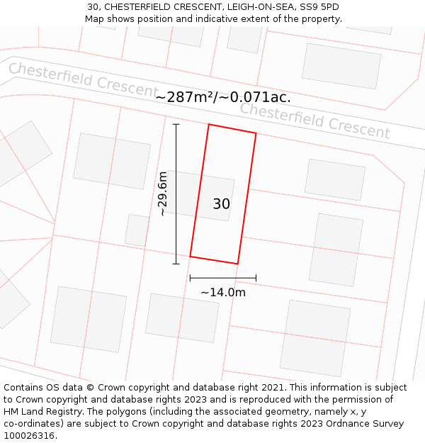 30, CHESTERFIELD CRESCENT, LEIGH-ON-SEA, SS9 5PD: Plot and title map