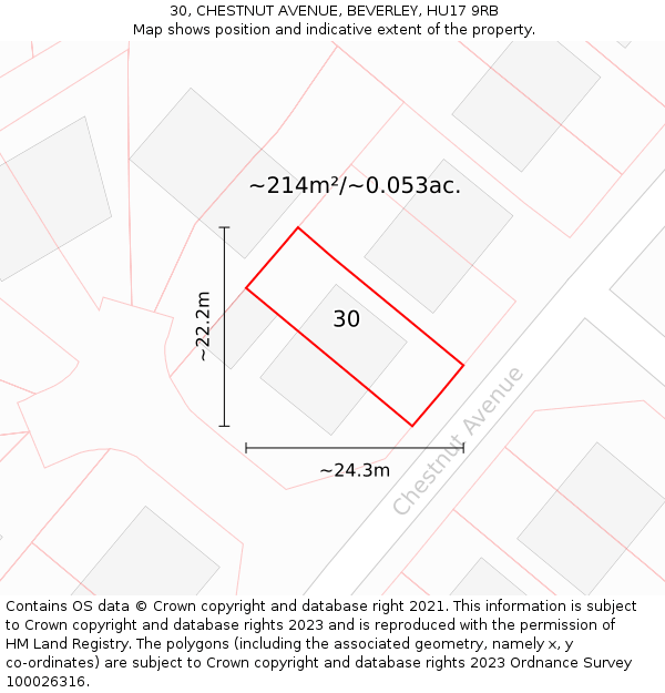 30, CHESTNUT AVENUE, BEVERLEY, HU17 9RB: Plot and title map