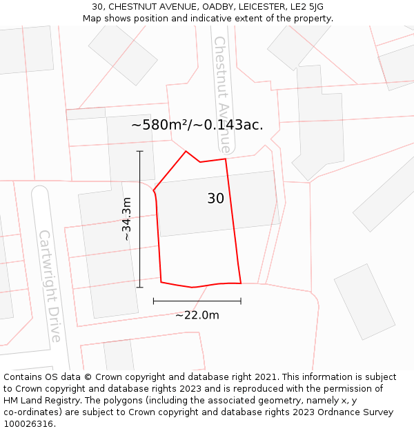 30, CHESTNUT AVENUE, OADBY, LEICESTER, LE2 5JG: Plot and title map