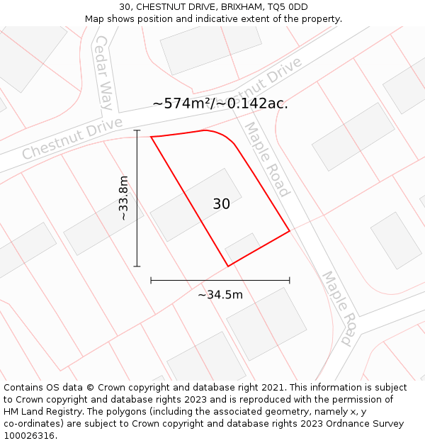 30, CHESTNUT DRIVE, BRIXHAM, TQ5 0DD: Plot and title map