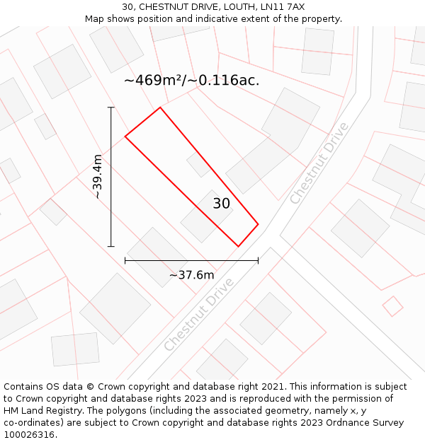 30, CHESTNUT DRIVE, LOUTH, LN11 7AX: Plot and title map