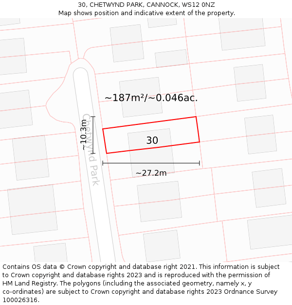 30, CHETWYND PARK, CANNOCK, WS12 0NZ: Plot and title map