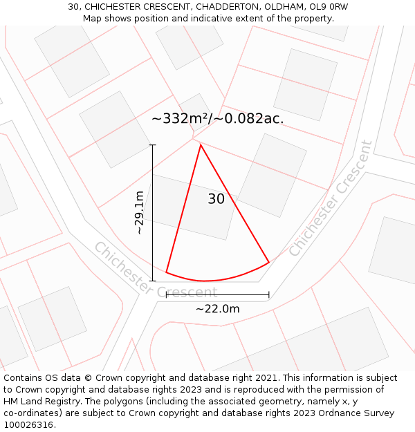 30, CHICHESTER CRESCENT, CHADDERTON, OLDHAM, OL9 0RW: Plot and title map