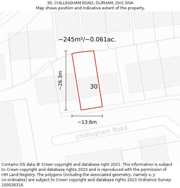 30, CHILLINGHAM ROAD, DURHAM, DH1 5NA: Plot and title map