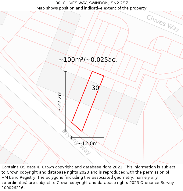 30, CHIVES WAY, SWINDON, SN2 2SZ: Plot and title map