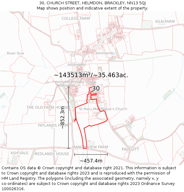 30, CHURCH STREET, HELMDON, BRACKLEY, NN13 5QJ: Plot and title map