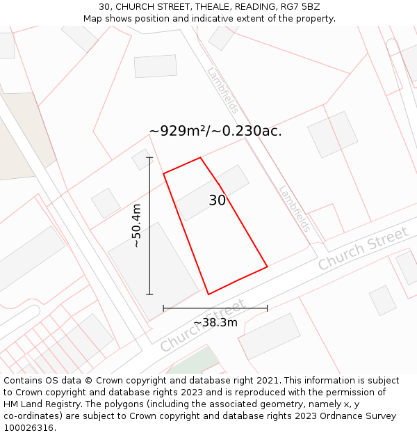 30, CHURCH STREET, THEALE, READING, RG7 5BZ: Plot and title map