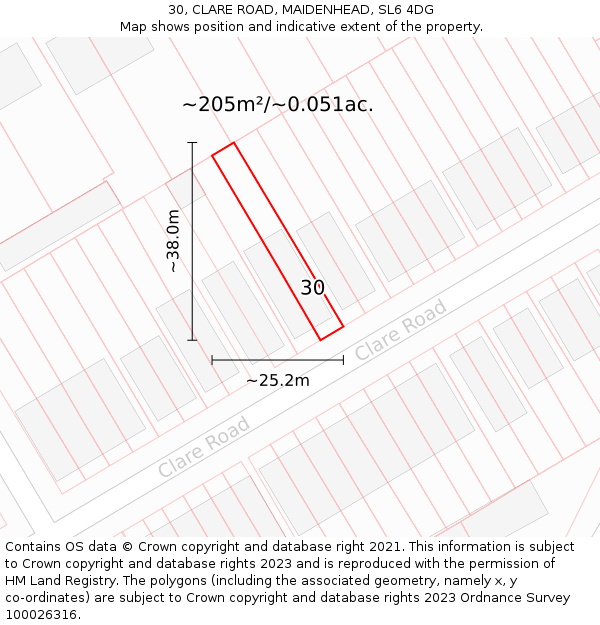 30, CLARE ROAD, MAIDENHEAD, SL6 4DG: Plot and title map