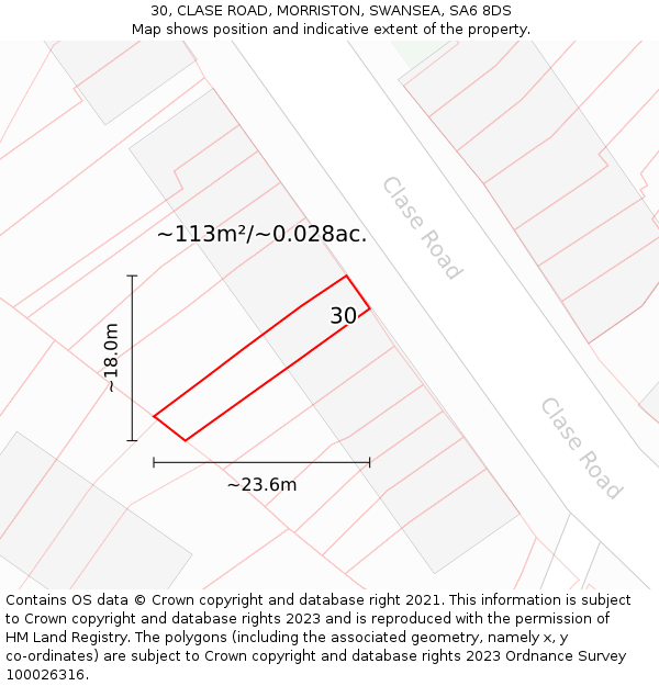 30, CLASE ROAD, MORRISTON, SWANSEA, SA6 8DS: Plot and title map