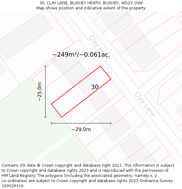 30, CLAY LANE, BUSHEY HEATH, BUSHEY, WD23 1NW: Plot and title map