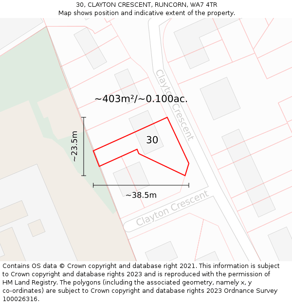 30, CLAYTON CRESCENT, RUNCORN, WA7 4TR: Plot and title map