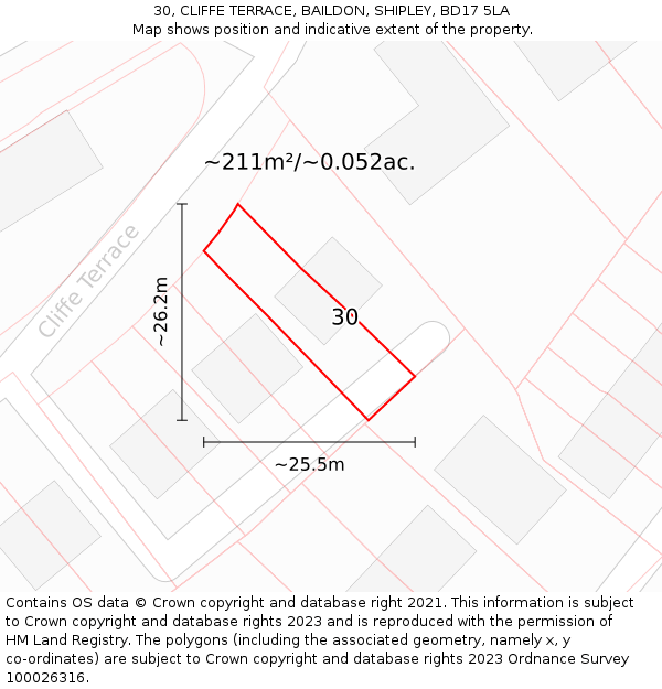 30, CLIFFE TERRACE, BAILDON, SHIPLEY, BD17 5LA: Plot and title map