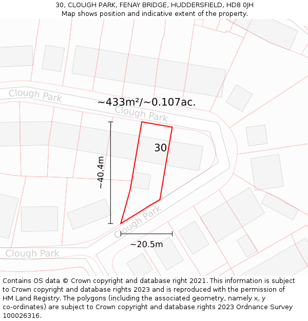 30, CLOUGH PARK, FENAY BRIDGE, HUDDERSFIELD, HD8 0JH: Plot and title map