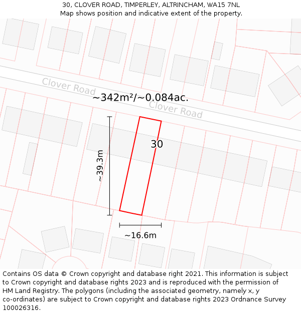 30, CLOVER ROAD, TIMPERLEY, ALTRINCHAM, WA15 7NL: Plot and title map